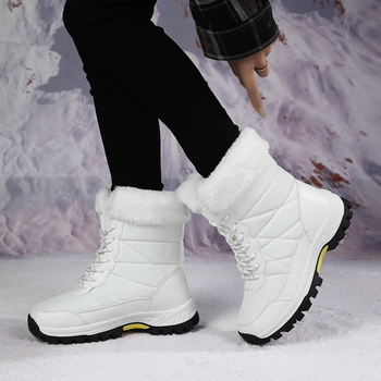 2024-es női téli snowboard meleg hócipő gyapjúbéléssel, kültéri, magas szárú, fűzős, pamut cipő, csúszásgátló hegymászó speciális csizma
