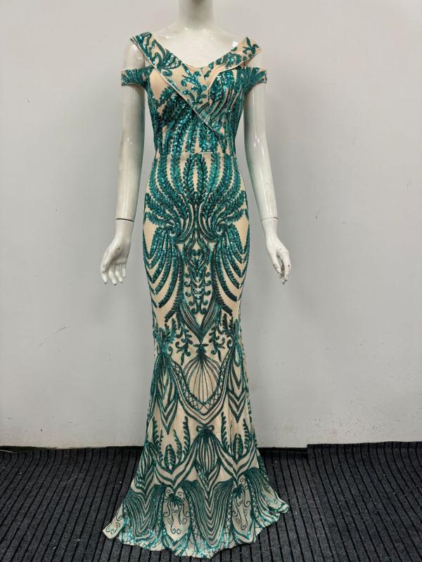 Elegantiška europietiška ir amerikietiška banketinė vakarėlio suknelė, seksuali nėriniuota socialistų vakarinė suknelė, socialistų stilius