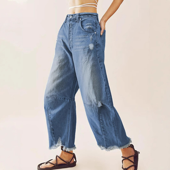 Határokon átnyúló külkereskedelem Amazon Európa és Amerika Washed Hole Rouge Farmer Harlan Nadrág Női lezser banánnadrág Rövidített nadrág