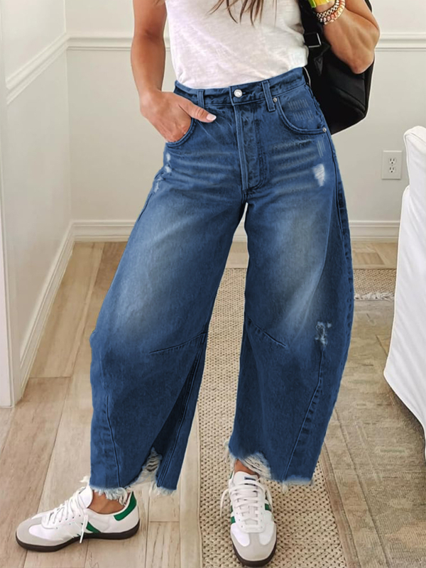 Határokon átnyúló külkereskedelem Amazon Európa és Amerika Washed Hole Rouge Farmer Harlan Nadrág Női lezser banánnadrág Rövidített nadrág