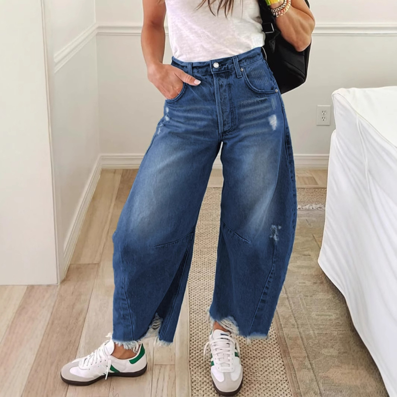 Határokon átnyúló külkereskedelem Amazon Európa és Amerika Washed Hole Rouge Farmer Harlan Nadrág Női lezser banánnadrág Rövidített nadrág