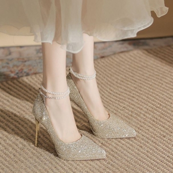 Ψηλοτάκουνα με Αδιάβροχη Πλατφόρμα, Υπέροχα Ψηλοτάκουνα για Γυναικεία Άνοιξη και Καλοκαίρι 2025, Νέα Νυφικά Παπούτσια Stiletto με Μυτερές Μύτες και Σαμπάνια Κρύσταλλο