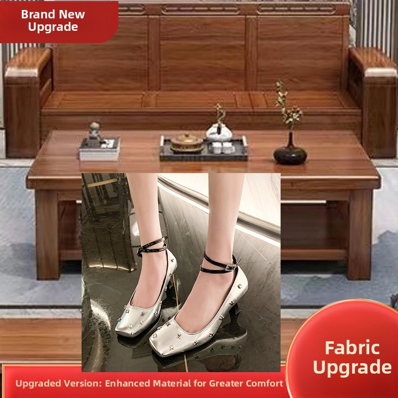 Sense French Retro ezüst Mary Jane cipők Kis bőr cipők Kora tavaszi női cipők szoknyával Magas sarkú, sekély szájú, egyszínű cipő