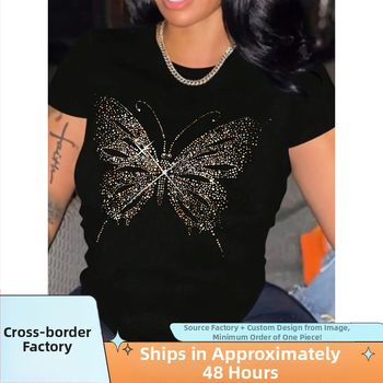 Ljetna ležerna majica kratkih rukava s uzorkom sjajnih leptira, 95% poliester, 5% rastezljivo pletivo