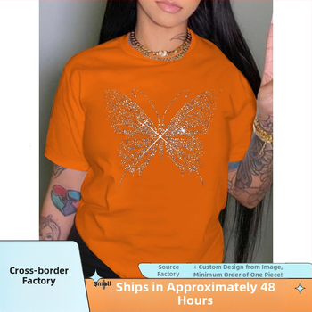 Ljetna ležerna majica kratkih rukava s uzorkom sjajnih leptira, 95% poliester, 5% rastezljivo pletivo