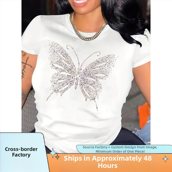 Ljetna ležerna majica kratkih rukava s uzorkom sjajnih leptira, 95% poliester, 5% rastezljivo pletivo