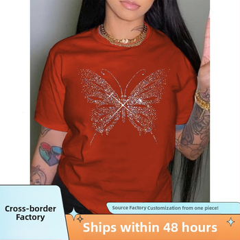 Ljetna ležerna majica kratkih rukava s uzorkom sjajnih leptira, 95% poliester, 5% rastezljivo pletivo
