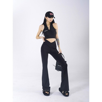 Черни тесни панталони за жени, есенни, нови, с висока талия, драпиращи се, отслабващи, V-образна талия, дизайн, горещи момичета, спортни панталони за йога