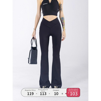 Черни тесни панталони за жени, есенни, нови, с висока талия, драпиращи се, отслабващи, V-образна талия, дизайн, горещи момичета, спортни панталони за йога