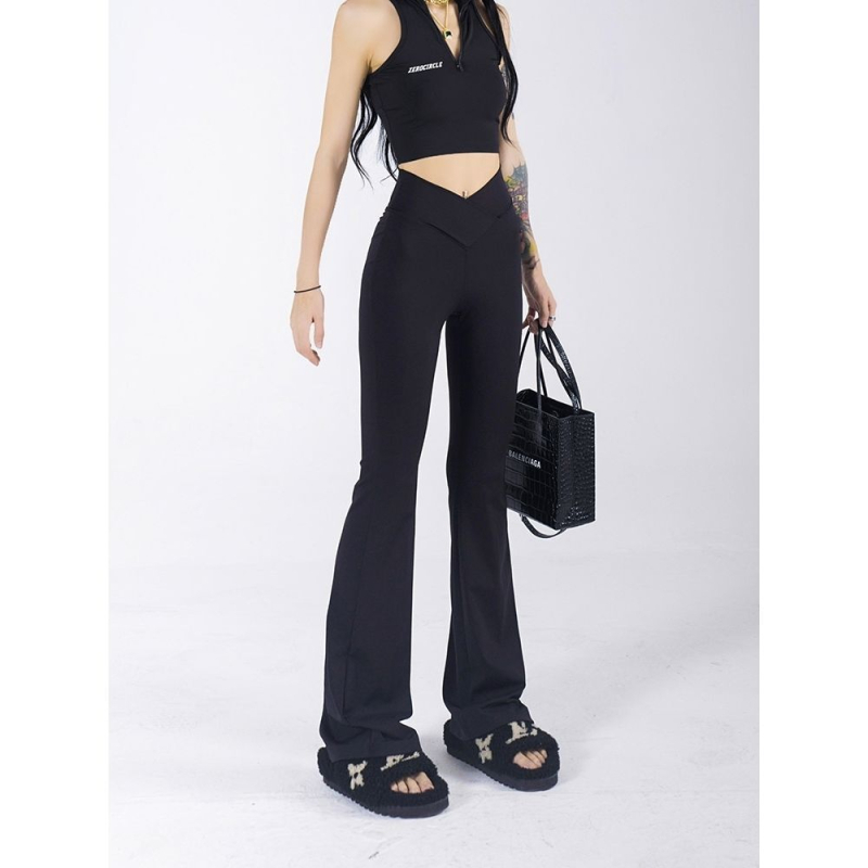 Fekete, karcsúsított nadrág, női, őszi új, magas derekú, karcsúsító, V-derekú, dögös lányos jóga sportnadrág nőknek