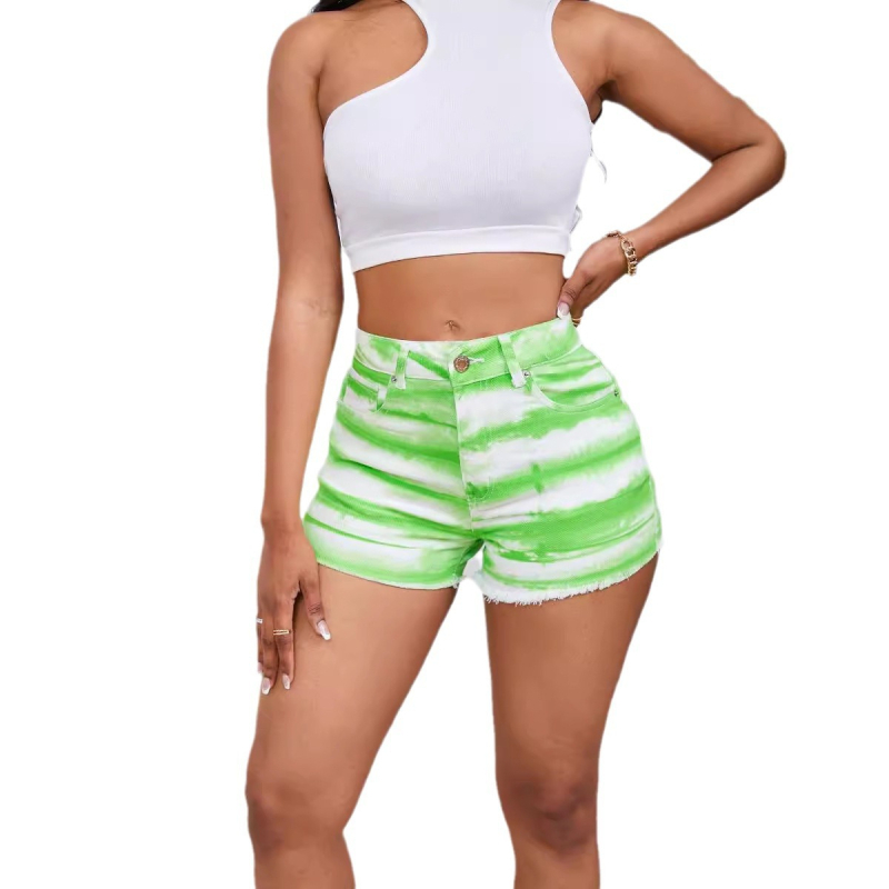 Új, dögös lányos farmer, európai és amerikai női, határokon átnyúló, Amazon által gyártott, világoslilára festett, középderekú, divatos, lezser rövidnadrág nőknek.