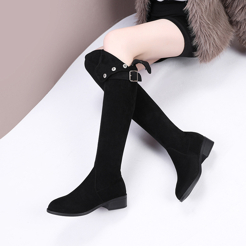 Νέες μπότες western δύο τεμαχίων για φθινόπωρο και χειμώνα 2024, ψηλές μπότες που δεν πέφτουν, μπότες με χοντρό τακούνι και κάτω μέρος στο γόνατο, ψηλές μπότες ιππότη