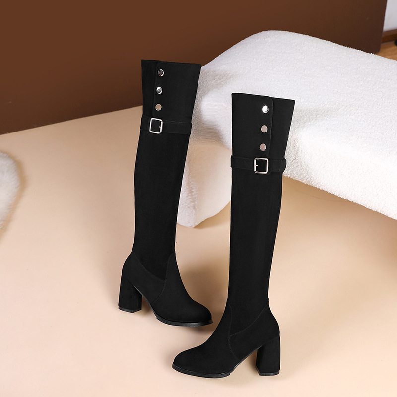 Νέες μπότες western δύο τεμαχίων για φθινόπωρο και χειμώνα 2024, ψηλές μπότες που δεν πέφτουν, μπότες με χοντρό τακούνι και κάτω μέρος στο γόνατο, ψηλές μπότες ιππότη
