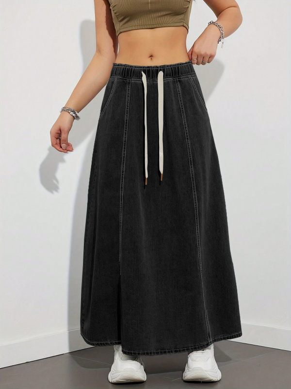 Határokon átnyúló külkereskedelmi európai és amerikai független állomás amerikai design érzéke laza derékú nagy lenge szoknya farmer szoknya női lezser hosszú szoknya