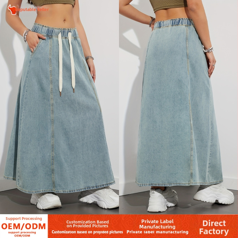 Határokon átnyúló külkereskedelmi európai és amerikai független állomás amerikai design érzéke laza derékú nagy lenge szoknya farmer szoknya női lezser hosszú szoknya