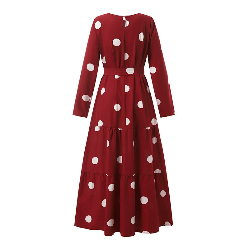 2023 Amazon AliExpress határokon átnyúló közel-keleti muszlim új nagyméretű pöttyös nyomtatott öves hosszú ruha