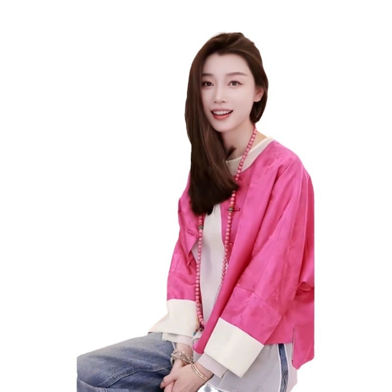 Νέο Κινέζικο Στυλ Ρετρό Εθνικό Στυλ Νεανικό Τανγκ Κοστούμι Τοπ Ροζ Κοντό Μπουφάν με Κουμπιά Γυναικείο 2025 Αρχές Φθινοπώρου Νέο Στυλ