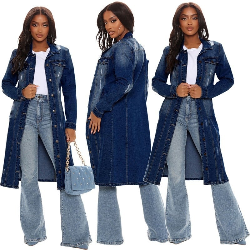 AliExpress Amazon Independent Station Toamnă/Iarnă Nou Palton Lung din Denim Palton Palton din Denim pentru Femei
