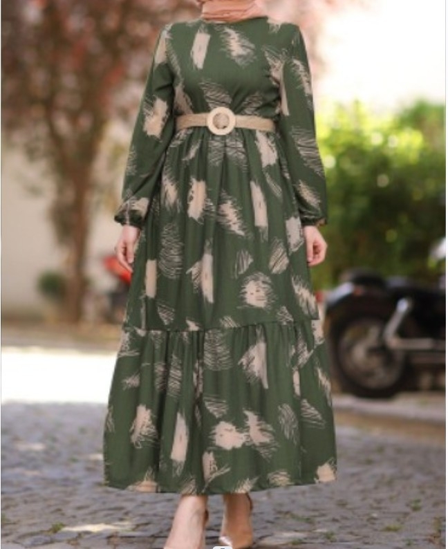 2022WISH Amazon őszi új, magas, kerek nyakú, hosszú ujjú, varrásos, tollal mintás, divatos, hosszú női ruha