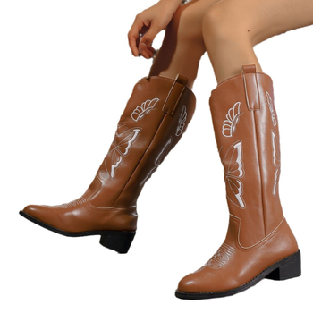 24 Toamna Noul Mijlociu Cizme Vintage Brodate Comerț Exterior plus mărime Grosime Talpă Groasă Toc European și American Casual Îmbrăcăminte Exterioară Cizme Martin pentru Femei