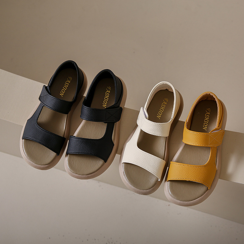 Užsienio prekyba 2024 m. pavasario, vasaros ir rudens nauji madingi laisvalaikio bateliai atvira nosele, apvali galva, romėniški storu padu (tekstūruota viršutinė dalis)