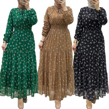 M2685 Határokon átnyúló Amazonas Női Közel-Keleti Muszlim Sifon Virágok Hosszú Divat Elegáns Ruha