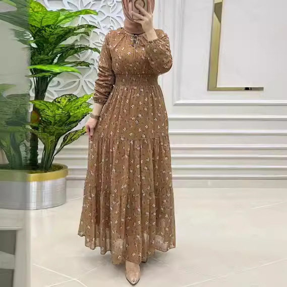 M2685 Határokon átnyúló Amazonas Női Közel-Keleti Muszlim Sifon Virágok Hosszú Divat Elegáns Ruha