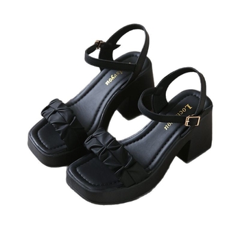 Γυναικεία ψηλοτάκουνα σανδάλια 2025, νέα καλοκαιρινά παπούτσια με ένα τακούνι και ανοιχτή μύτη, μοντέρνα σανδάλια με χοντρό τακούνι