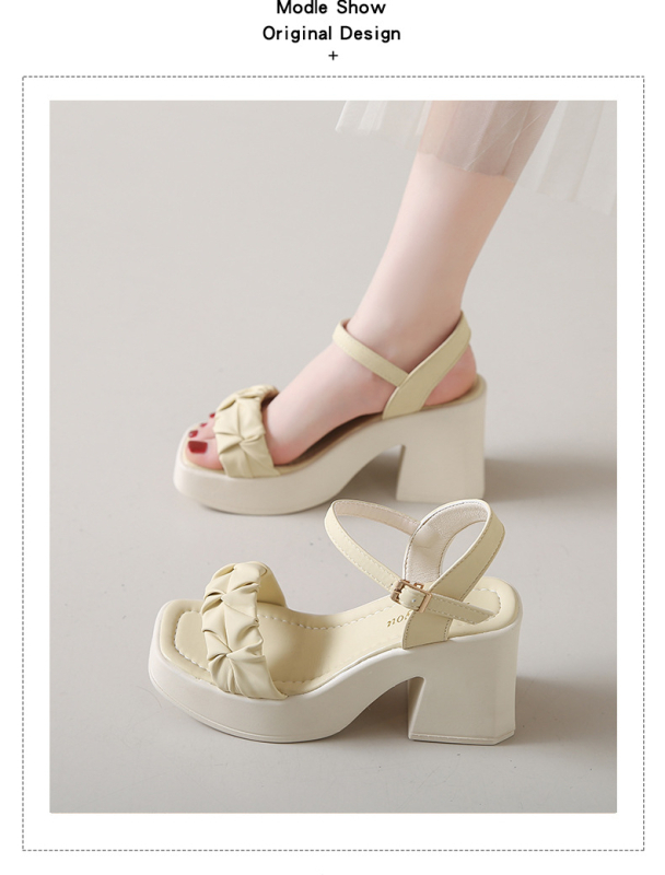 Γυναικεία ψηλοτάκουνα σανδάλια 2025, νέα καλοκαιρινά παπούτσια με ένα τακούνι και ανοιχτή μύτη, μοντέρνα σανδάλια με χοντρό τακούνι