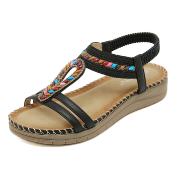 5012-8 jaunas 2025. gada bohēmiskas rhinestones sandales ikdienas ērtas lateksa masāžas biezas plus izmēra plakanas kurpes