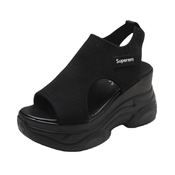 Éktalpú szandálok nőknek 2021 Nyár Új Stílusú Halszájú Nyitott Orrú Platform Vastag Talpú Elasztikus Sligével Szőtt Belső Magasító Római Szandálok Női