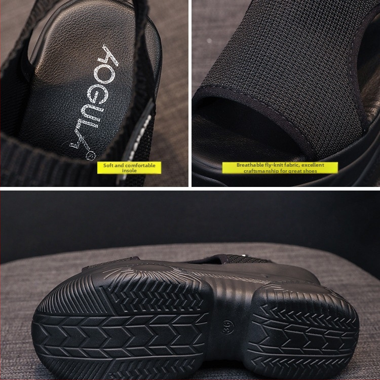 Dámske sandále na kline s výstrihom do V, letné 2021, nový štýl, platforma, s otvorenou špičkou, hrubou podrážkou, elastickým tkaným vnútorným výstrihom, rímske sandále s výstrihom do V, dámske