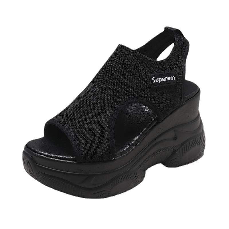 Éktalpú szandálok nőknek 2021 Nyár Új Stílusú Halszájú Nyitott Orrú Platform Vastag Talpú Elasztikus Sligével Szőtt Belső Magasító Római Szandálok Női