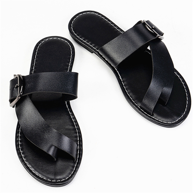 2025 nyári új, határokon átnyúló európai és amerikai külkereskedelmi, plus size lábujjú, divatos, lapos, hétköznapi strandszandálok és papucsok női nagykereskedelemben