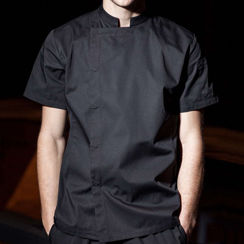 Meeste ühevärvilised püstkraega lühikeste varrukatega kokariided, õlikindlad ja saastumisvastased, hotelli restorani seljaköögi kokandusriided, mugavad professionaalsed kokariided