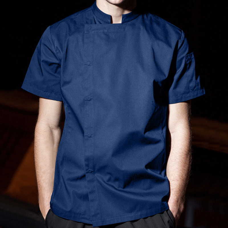 Meeste ühevärvilised püstkraega lühikeste varrukatega kokariided, õlikindlad ja saastumisvastased, hotelli restorani seljaköögi kokandusriided, mugavad professionaalsed kokariided