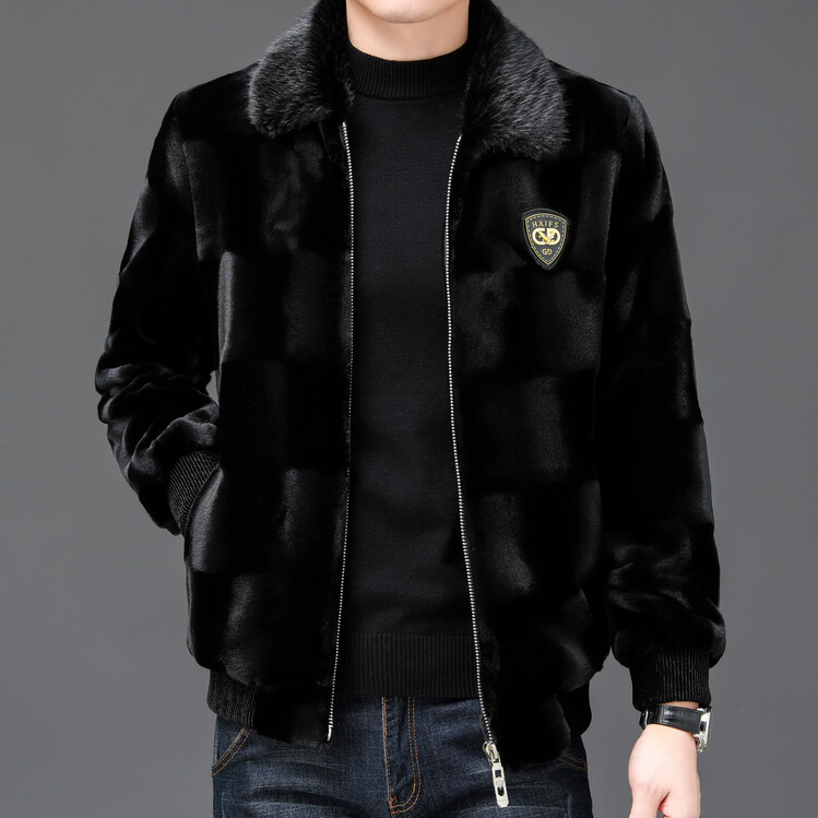 Haining audinės kailiniai vyriška striukė naujas aukso spalvos audinės kailiniai vyriški kailiniai žieminiai kailio vientisi viršutiniai drabužiai