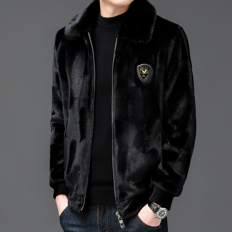 Haining audinės kailiniai vyriška striukė naujas aukso spalvos audinės kailiniai vyriški kailiniai žieminiai kailio vientisi viršutiniai drabužiai