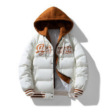 L-6xl pluss-suuruses puuvillase polstriga meeste kapuutsiga võltskaheosaline tikitud puuvillase polstriga mantel paaridele mõeldud ühes tükis mantel kohaletoimetamine