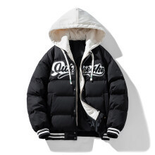 L-6xl pluss-suuruses puuvillase polstriga meeste kapuutsiga võltskaheosaline tikitud puuvillase polstriga mantel paaridele mõeldud ühes tükis mantel kohaletoimetamine