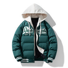 L-6xl pluss-suuruses puuvillase polstriga meeste kapuutsiga võltskaheosaline tikitud puuvillase polstriga mantel paaridele mõeldud ühes tükis mantel kohaletoimetamine