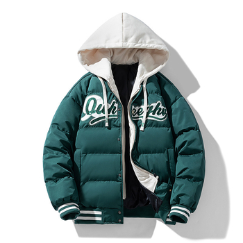 L-6xl pluss-suuruses puuvillase polstriga meeste kapuutsiga võltskaheosaline tikitud puuvillase polstriga mantel paaridele mõeldud ühes tükis mantel kohaletoimetamine