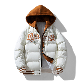 L-6xl pluss-suuruses puuvillase polstriga meeste kapuutsiga võltskaheosaline tikitud puuvillase polstriga mantel paaridele mõeldud ühes tükis mantel kohaletoimetamine