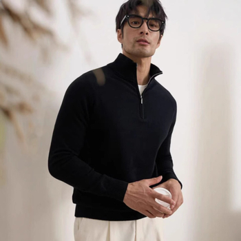 Olasz stílusú, dzsentri galléros, cipzáras, kötött, hosszú ujjú pulóver, őszi és téli új, egyszínű, egyszerű brit, karcsúsított szabású pulóver