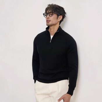 Olasz stílusú, dzsentri galléros, cipzáras, kötött, hosszú ujjú pulóver, őszi és téli új, egyszínű, egyszerű brit, karcsúsított szabású pulóver