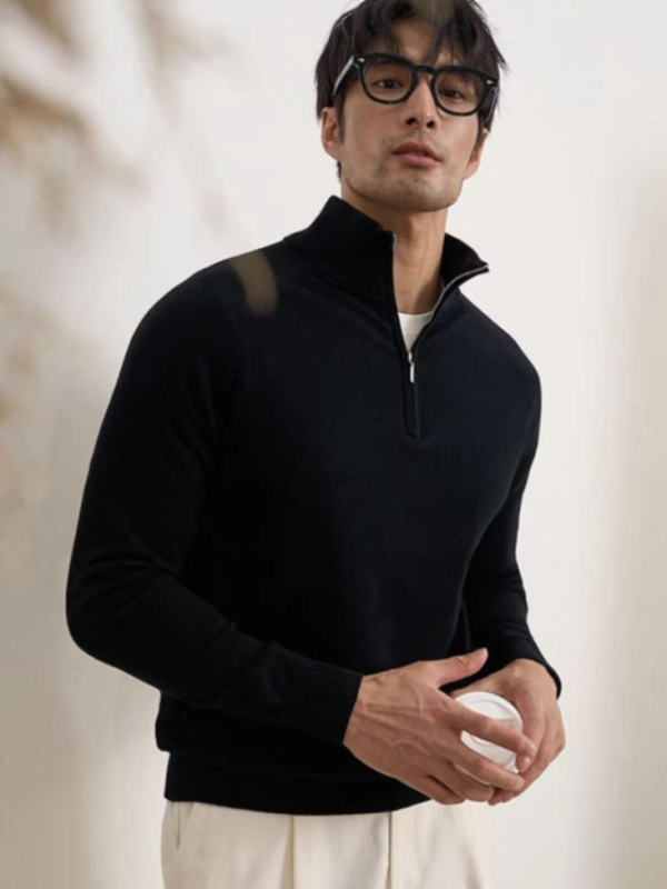 Olasz stílusú, dzsentri galléros, cipzáras, kötött, hosszú ujjú pulóver, őszi és téli új, egyszínű, egyszerű brit, karcsúsított szabású pulóver