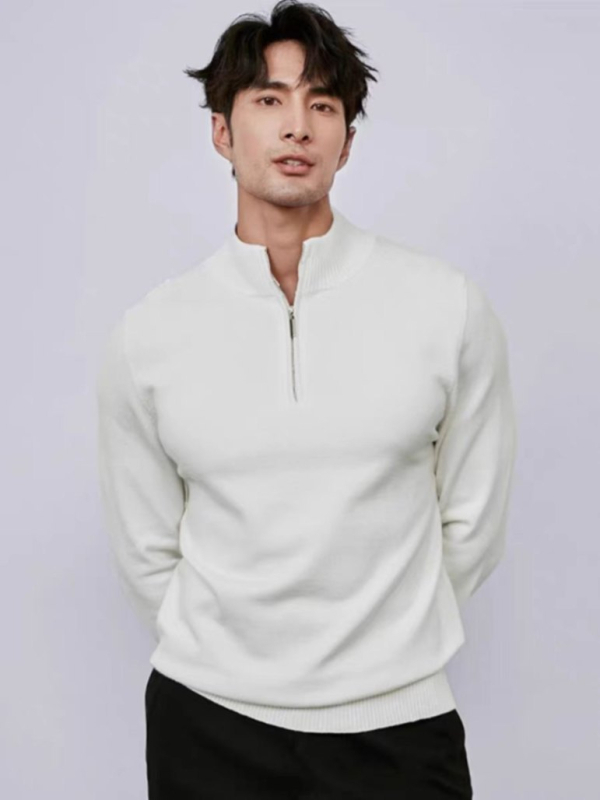 Olasz stílusú, dzsentri galléros, cipzáras, kötött, hosszú ujjú pulóver, őszi és téli új, egyszínű, egyszerű brit, karcsúsított szabású pulóver