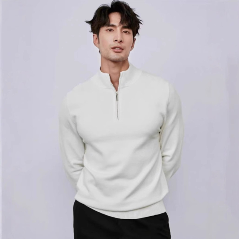 Olasz stílusú, dzsentri galléros, cipzáras, kötött, hosszú ujjú pulóver, őszi és téli új, egyszínű, egyszerű brit, karcsúsított szabású pulóver