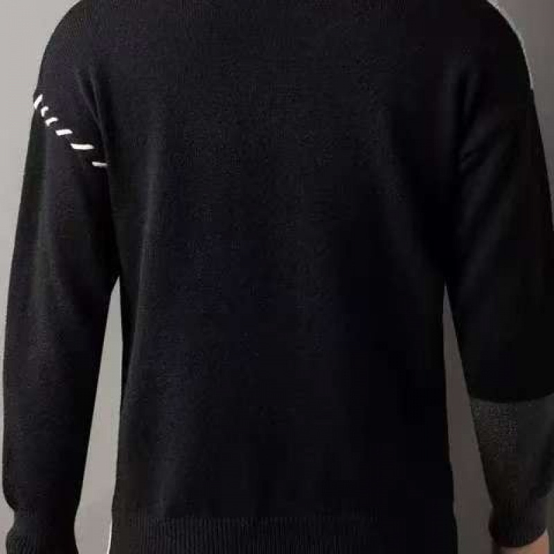 Férfi téli, amerikai stílusú, lezser, kötött, laza pulóver, kontrasztos színű, varrással készült