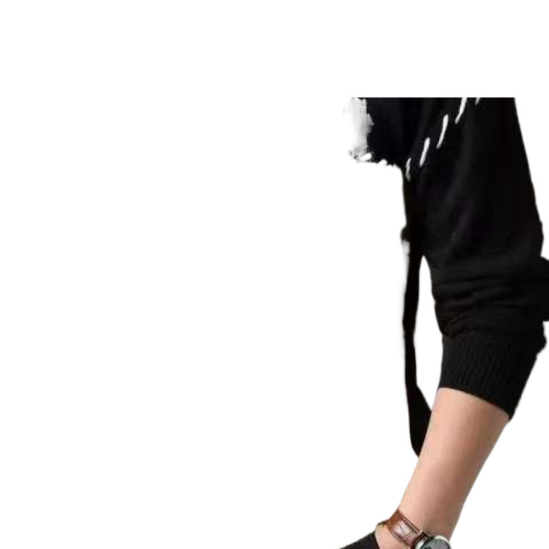 Férfi téli, amerikai stílusú, lezser, kötött, laza pulóver, kontrasztos színű, varrással készült